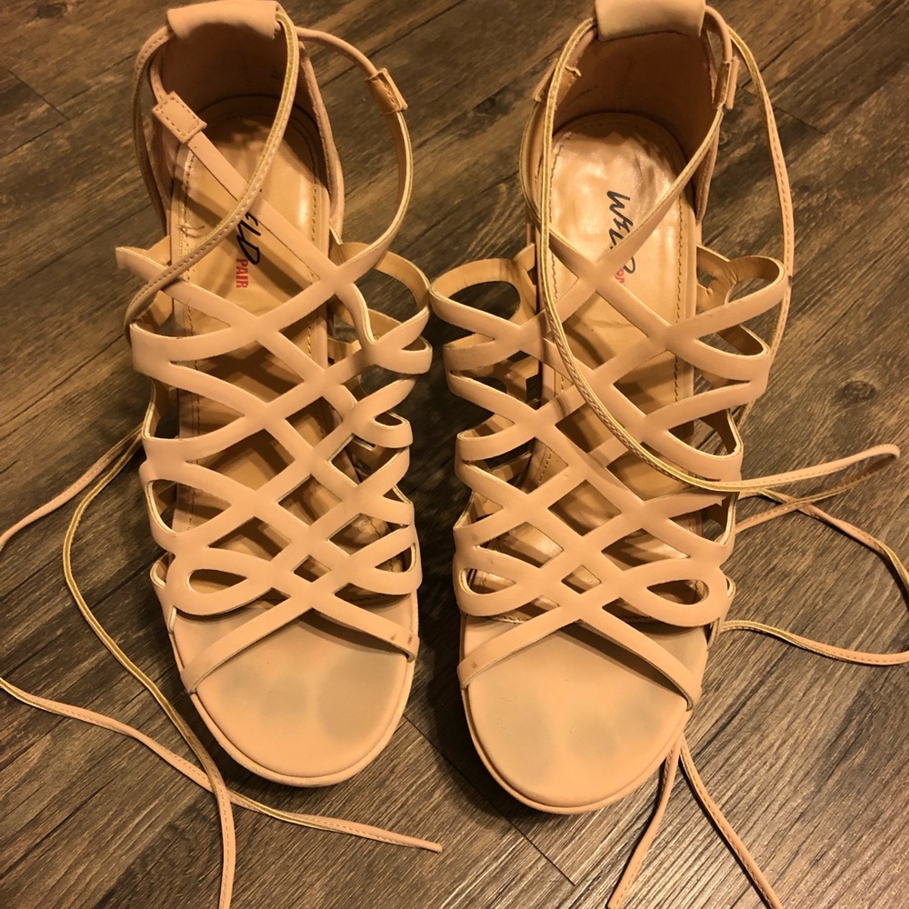 tan lace up wedges